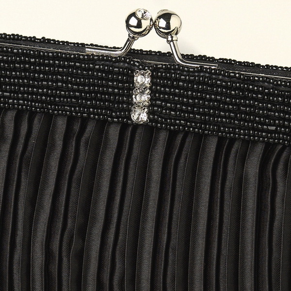 Elegance by Carbonneau EB-304-Black Black Satin Beaded Rhinestone Bridal Evening Bag 304