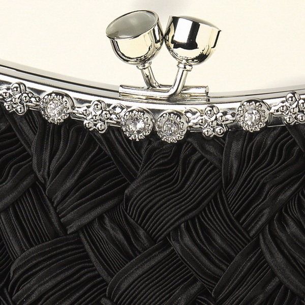 Elegance by Carbonneau EB-312-Black Black Satin Weave Evening Bag 312 with Crystal Frame