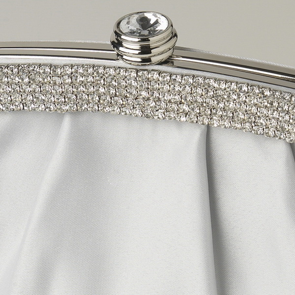Elegance by Carbonneau EB-322-Silver Silver Satin Evening Bag 322 with Crystal Trim Accent & Closure, Silver Shoulder Strap