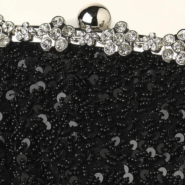 Elegance by Carbonneau EB-325-Black Black Sequin Evening Bag 325 with Silver Frame & Shoulder Strap