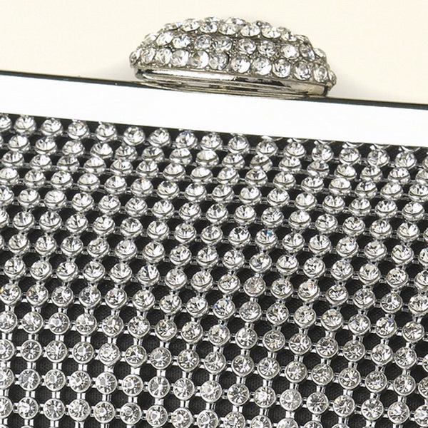 Elegance by Carbonneau EB-327-Silver Silver Crystal Evening Bag 327 with Silver Frame & Shoulder Strap