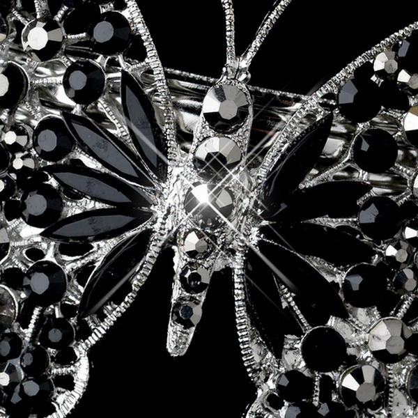 Elegance by Carbonneau Barrette-5090-AS-Black Silver Black Rhinestone Butterfly Barrette 5090 XXL