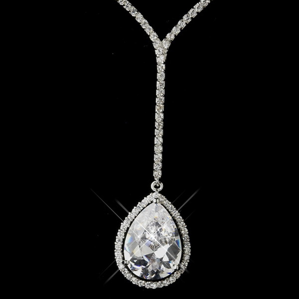 Elegance by Carbonneau N-2580-E-5172-AS-Clear Antique Silver Clear CZ Crystal Tear Drop Necklace 2580 and Earrings 5172 Bridal Jewelry Set