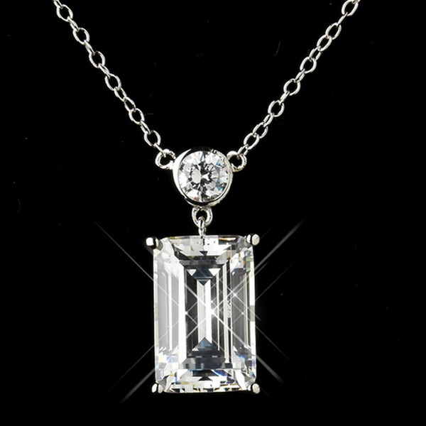 Elegance by Carbonneau N-8109-E-8109-AS-Clear Antique Silver Clear Emerald Cut CZ Crystal & Rhinestone Necklace & Earrings Bridal Jewelry Set 8109