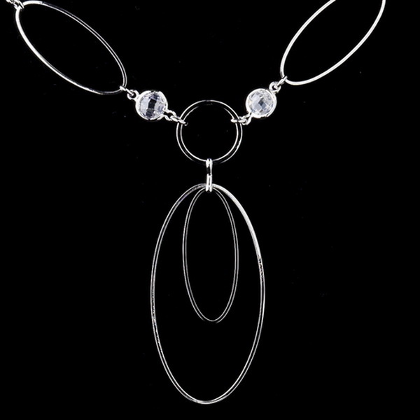 Elegance by Carbonneau N-8725-E-8725-S-Clear Silver Clear Oval Crystal Dangle Necklace & Earrings Bridal Jewelry Set 8725
