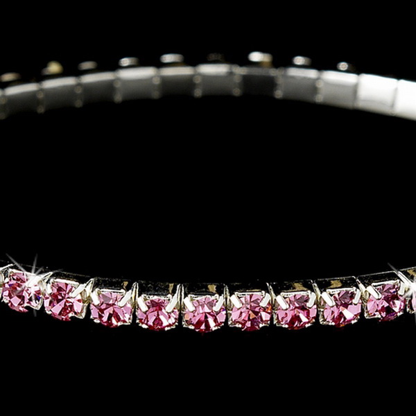 Elegance by Carbonneau B-8011-Silver-Pink Charming Silver Pink Rhinestone Stretch Bracelet 8011