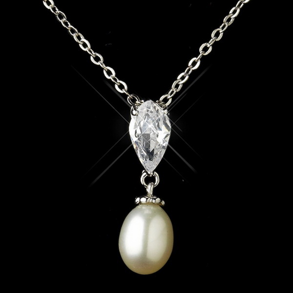 Elegance by Carbonneau N-2501-E-3889-AS-Ivory Antique Silver Pearl CZ Necklace 2501 & Earrings 3889 Jewelry Set