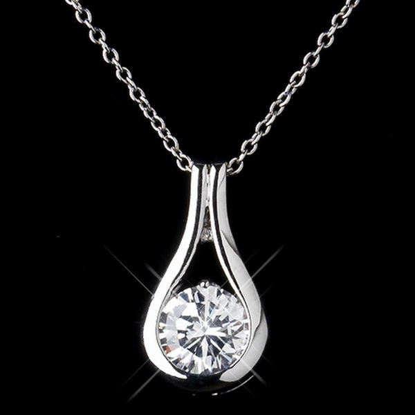Elegance by Carbonneau N-8789-S-Clear Silver Clear CZ Crystal Necklace 8789