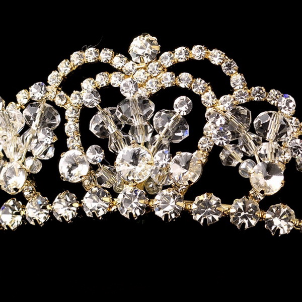 Elegance by Carbonneau HP-8439-G-Clear Gold Clear Crystal & Rhinestone Tiara Headpiece 8439