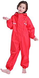 TOPTIE Toddler and Kids One Piece Outdoor Rainsuit Waterproof Coverall with Hood