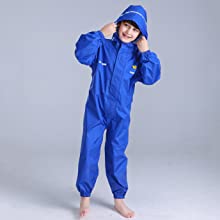 TOPTIE Toddler and Kids One Piece Outdoor Rainsuit Waterproof Coverall with Hood