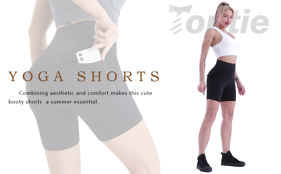 TOPTIE Women Yoga Shorts, Running Shorts for Women, High Waist Tights with Pockets, Legging Booty Shorts
