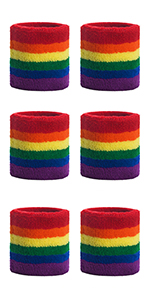 GOGO 6 Pieces Striped Wrist Sweatbands Rainbow Athletic Cotton Wristbands 