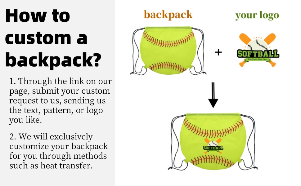 Muka Custom Softball Drawstring Favor Bags Gym Backpack for Women Kids Girls School, Ideal Sports Field Outdoor Activities Bag
