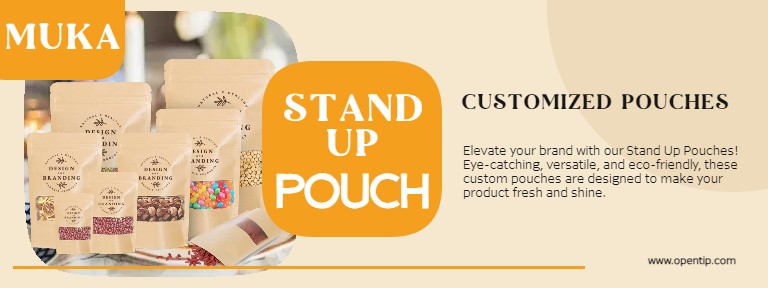 Muka Custom Kraft Pouch w/Zip, Personalized Food Pouch Bag, Frosted Window Stand Up One Color Silk Screen