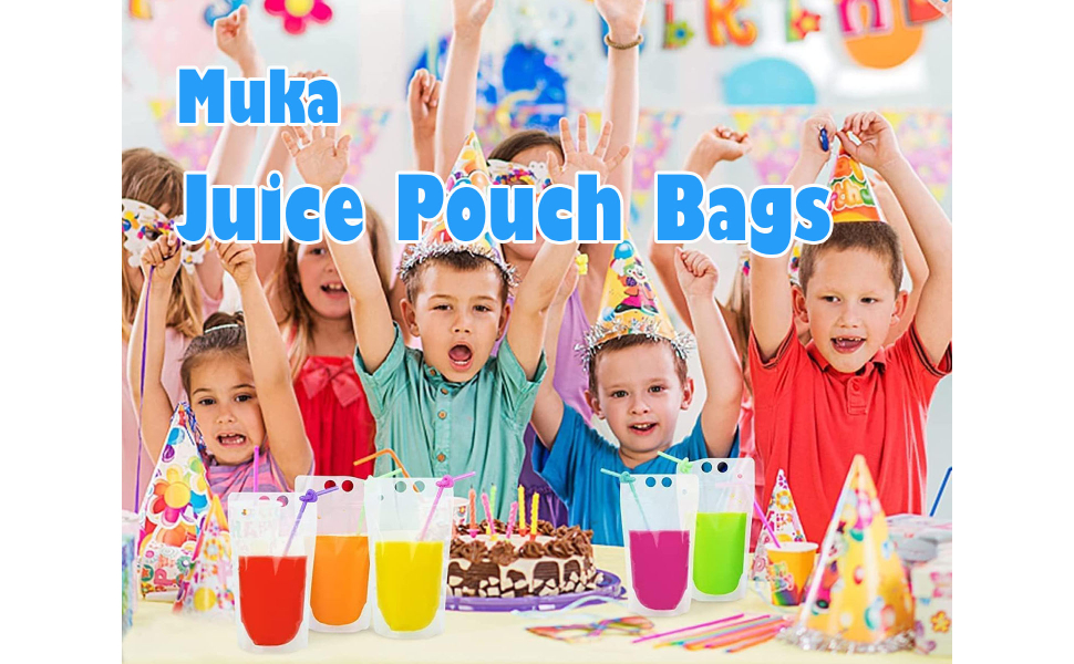Muka 50 PCS Reusable Frosted Stand up Juice Pouches with Reusable Straws, Hand-held, 4 Mil