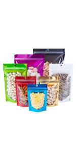 Muka 50 PCS Foil Lined Clear Oval Window Stand-Up Pouch Bags W/ Notch And Ziplock, Candy Bags