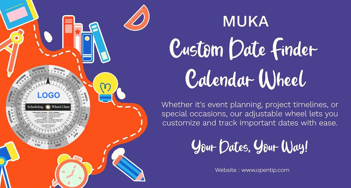 Muka Custom Perpetual Calendar Scheduling Calculator, Personalized Perpetual Calendar 6" Dia, 2-Wheel, Silk Screen Printing