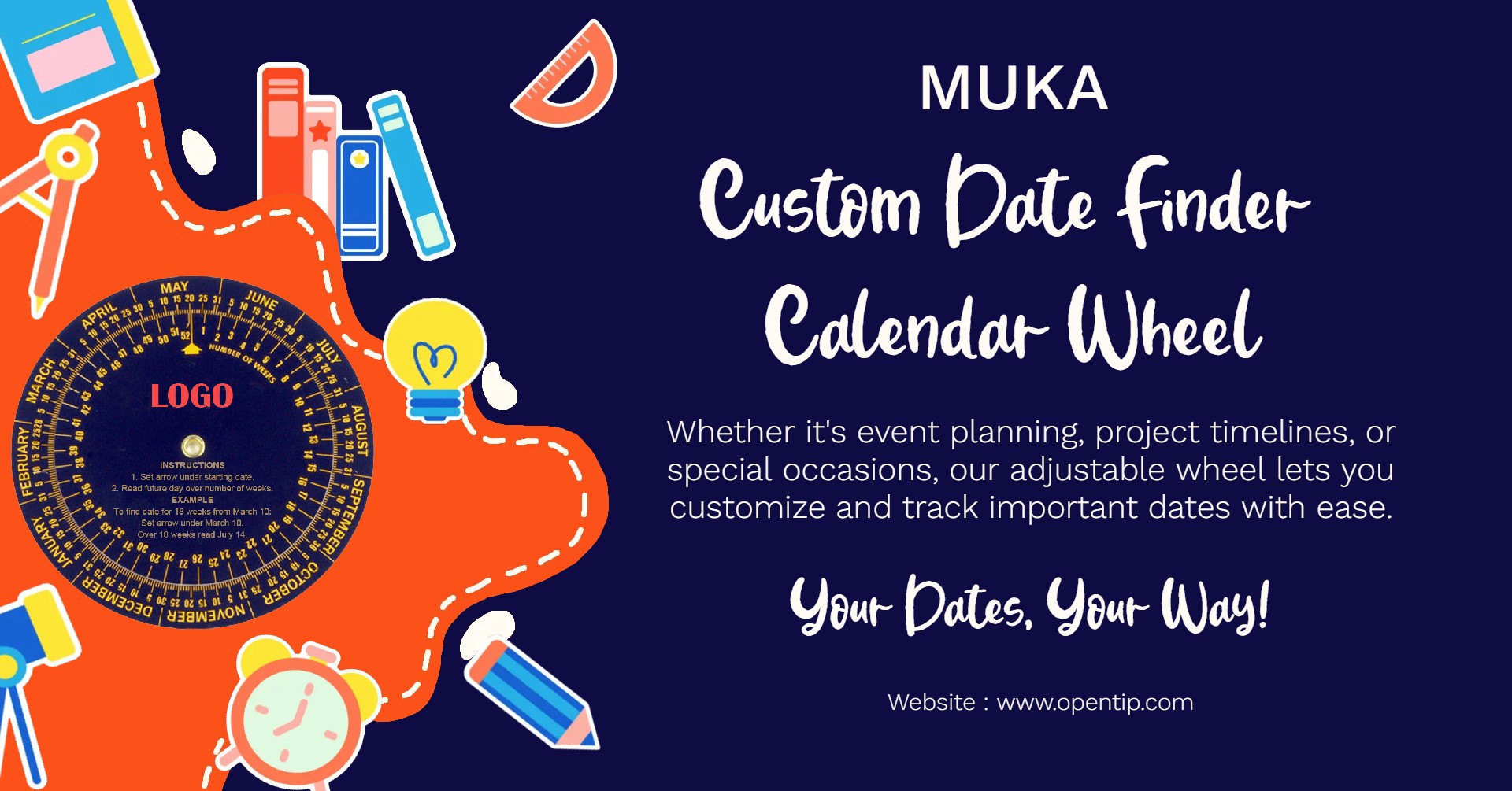 Muka Custom Date Finder Calendar Wheel, 6" Diameter, Silk Screen Printing