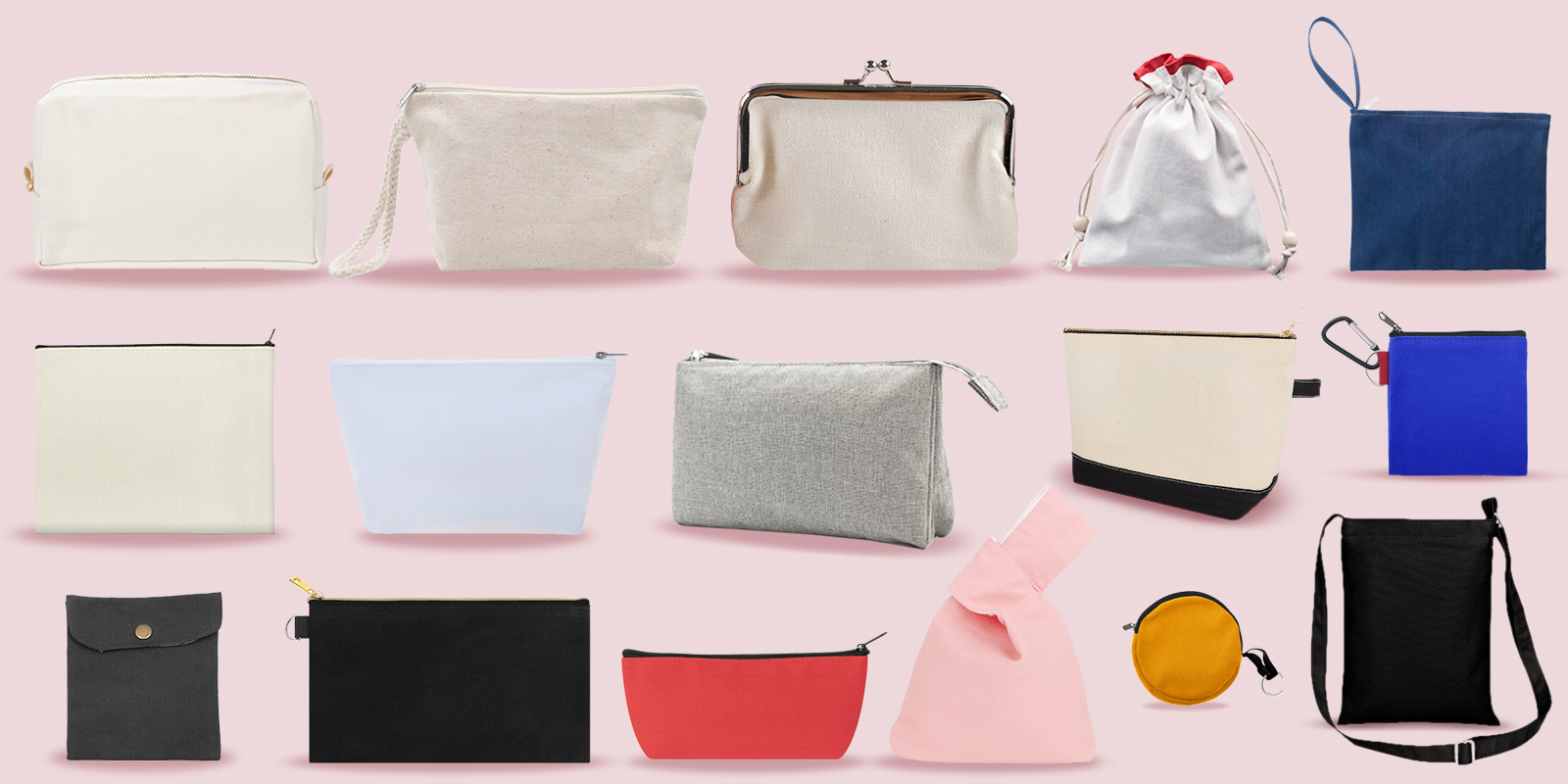 Custom Cuboid Shape 100% Cotton Makeup Bag, 7 x 4 x 3 Inches Travel Cosmetic Organizer