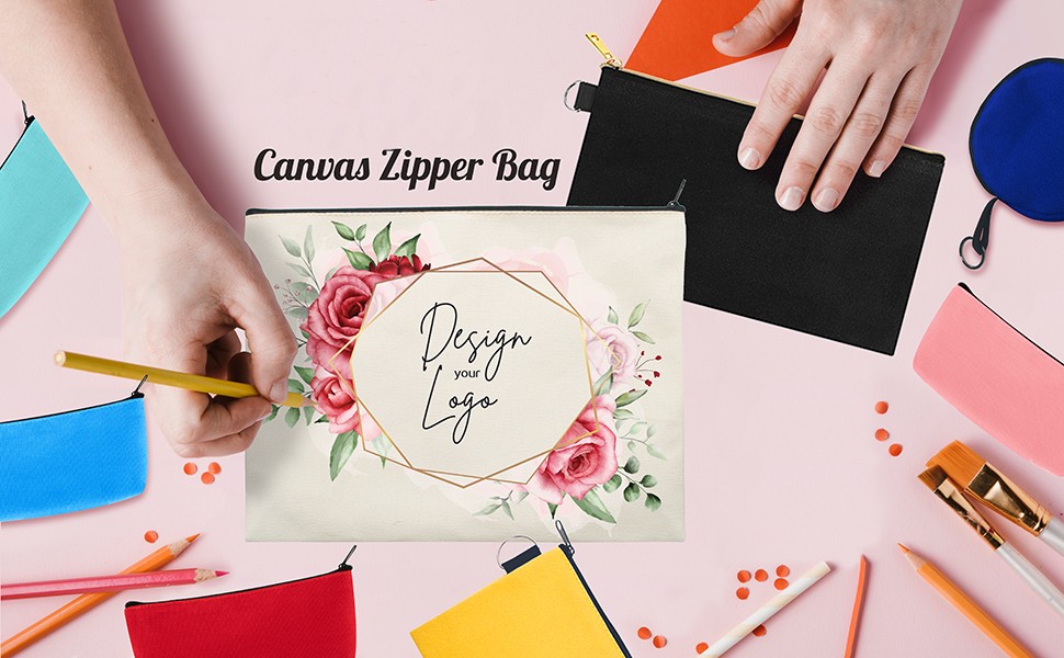 Muka Custom Multipurpose Canvas Zipper Bag, 9-1/2 x 8 Inch, Create Your Own Wedding Bag with Logo