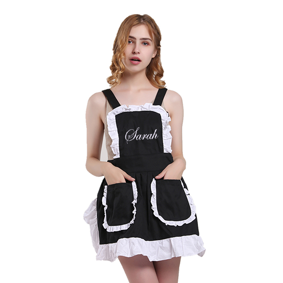 TOPTIE Embroidered Custom Maid Apron for Women, Ladies Ruffles Apron with Pockets for Kitchen