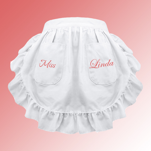 TOPTIE Customized Embroidered Waist Ruffles Apron for Women Cotton Short Aprons with Two Pockets Party Favors
