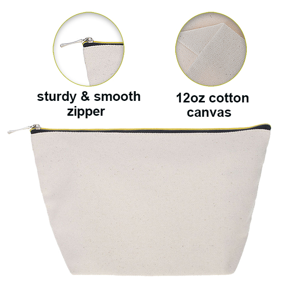 Muka Custom Cotton Makeup Bag, Zippered Storage Canvas Bag, 9-1/2 x 5-1/2 x 3 Inch