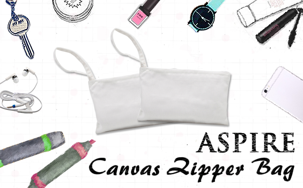 Aspire 6-Pack Canvas Wristlet Makeup Bag with Lining, Multi-purpose Zipper Pouch, 7 x 4-3/4 Inch