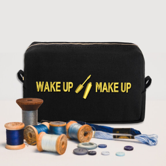 Muka Cosmetic Makeup Bag with Golden Zipper, Heavy Cotton Toiletry Bag, 7-1/2 x 4-3/4 x 3 Inch