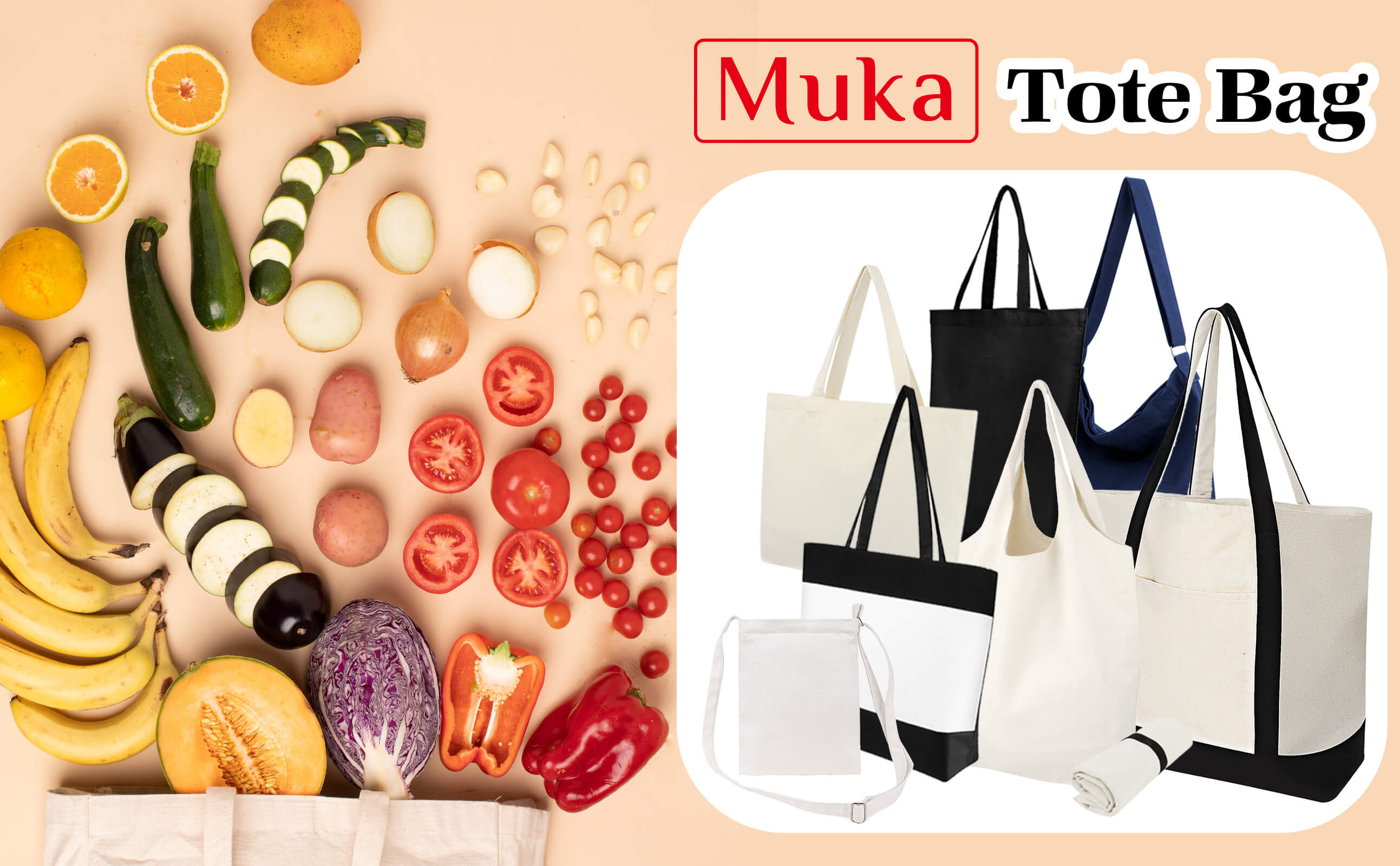 Muka Tote Bag, Heavy Duty Cotton Canvas Bags with Bottom Gusset, 16 x 12 x 4 Inch