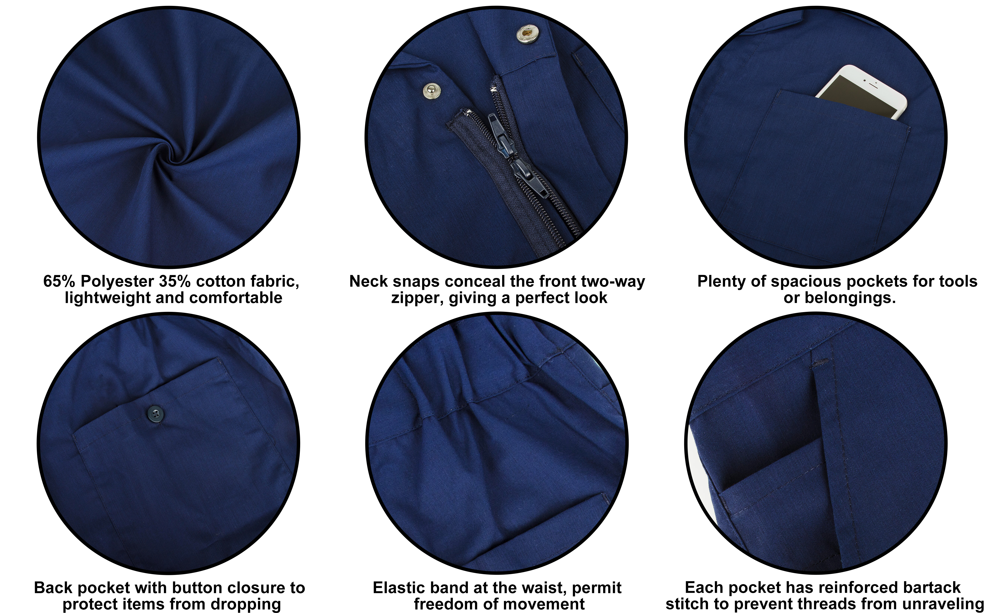 TOPTIE Men cotton blend zip-front work coverall protective uniform