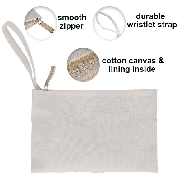 Aspire Blank and Custom Canvas Zipper Makeup Bags with Lining, Storage Wristlet Canvas Pouch, 7 x 4-3/4 Inch