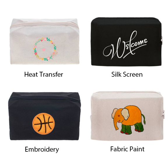 Custom Embroidered Logo Cotton Zipper Bag, Canvas Cosmetics Bag, 7 x 4 x 3 Inch