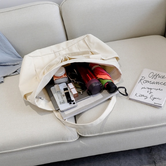 Muka Canvas Multi-pocket Tote Bag, Large-capacity Shoulder Boat Handbag, 20 x 14 x 6-1/2 Inch
