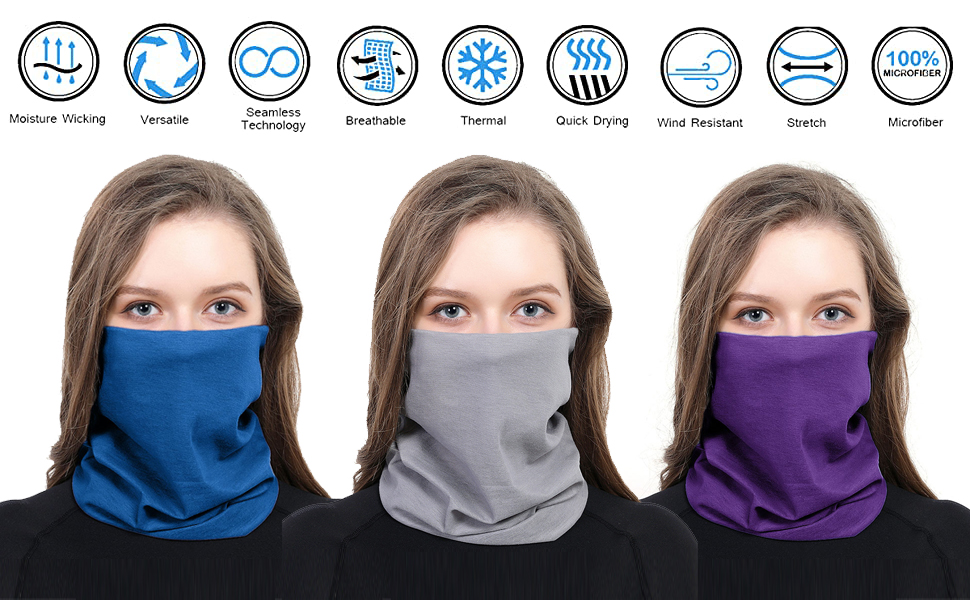 Opromo Seamless Face Scarf Blank Solid Neck Gaiter No Sew Bandana Mask for Dust Outdoors, 10" W x 19" L