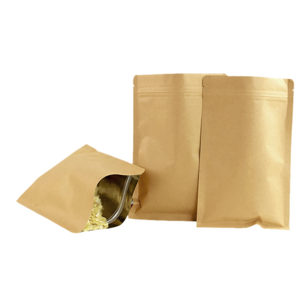 (Price/50 PCS) Muka 50 PCS Kraft Food Storage Pouch Bag Foil Lined Zip Lock  Reusable Stand Up Bags-4oz