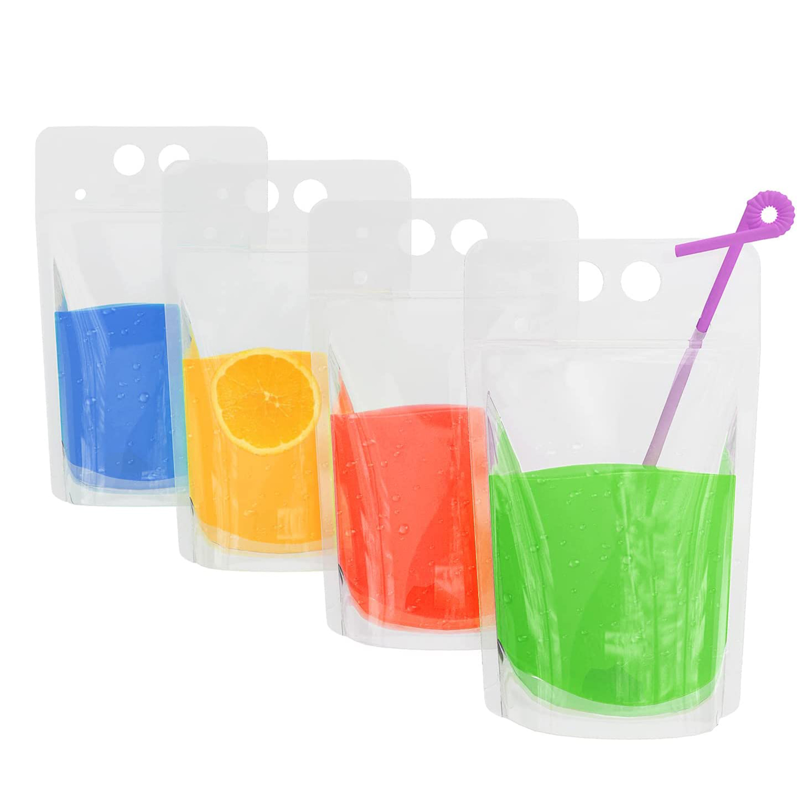 50 PCS Drink Pouches Bags with Straws Clear Translucent Stand-Up Zipper Plastic 
