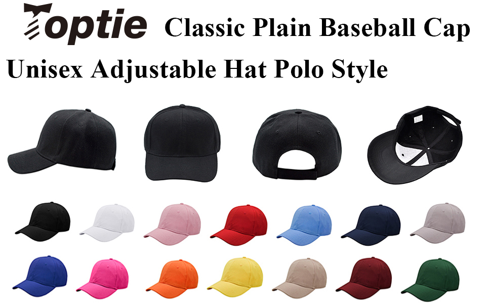 TOPTIE Classic Plain 6 Panel Baseball Cap Sports Outdoor Adjustable Hat, 14 colors
