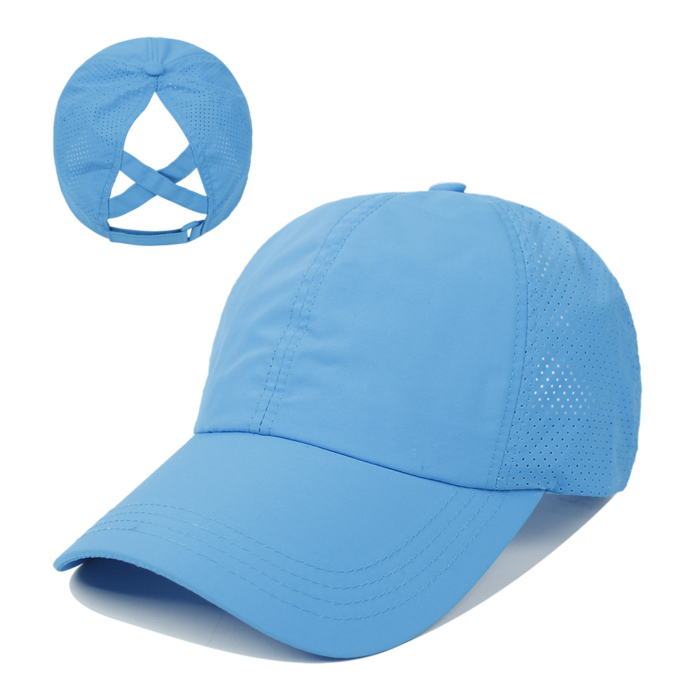 Toptie Criss Cross Ponytail Baseball Cap Mesh Quick-Dry Mesh Cooling Ponytail Hat for Women Outdoor Sports - Blue, One size, Nylon,Polyester