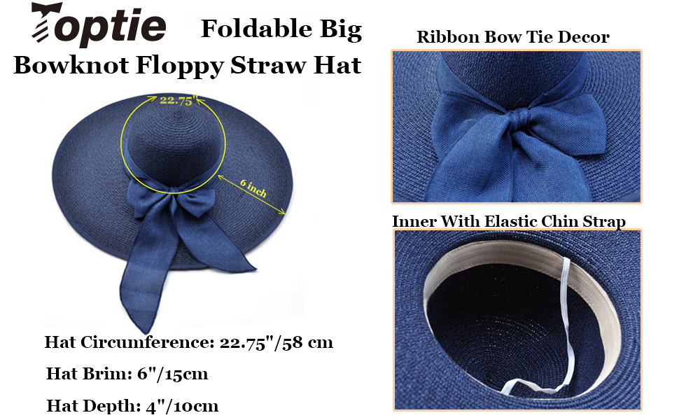 TOPTIE Foldable Womens Floppy Big Bowknot Straw Hat Wide Brim Beach Hat Sun Hat
