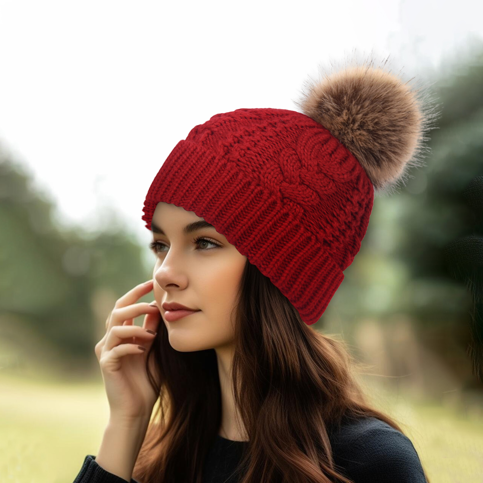 TOPTIE Faux Fur Pom Pom Winter Beanie Hat