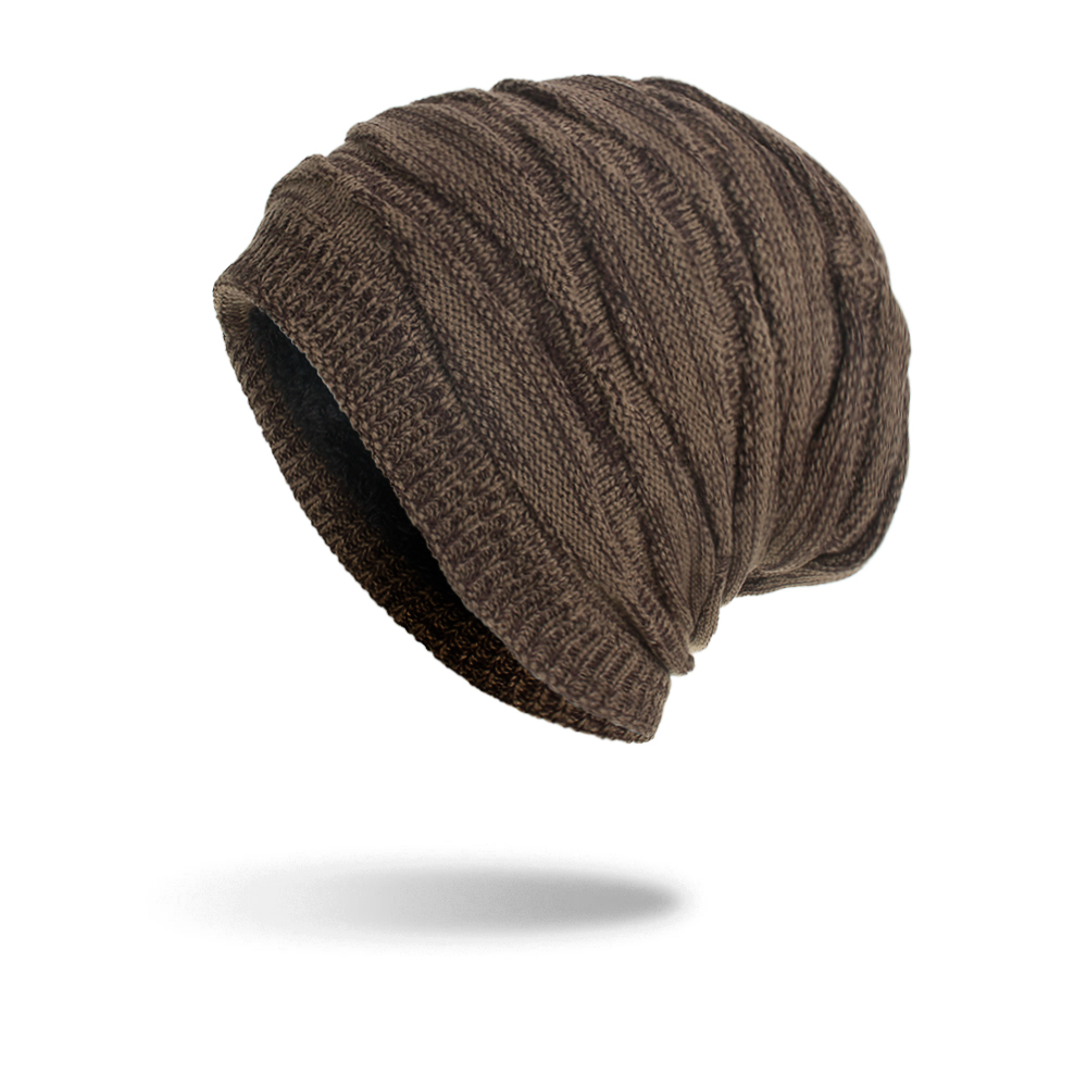 Mens Fleece Knit Beanie Hat Thermo Winter Warm Striped Slouchy Skull Ski Cap 
