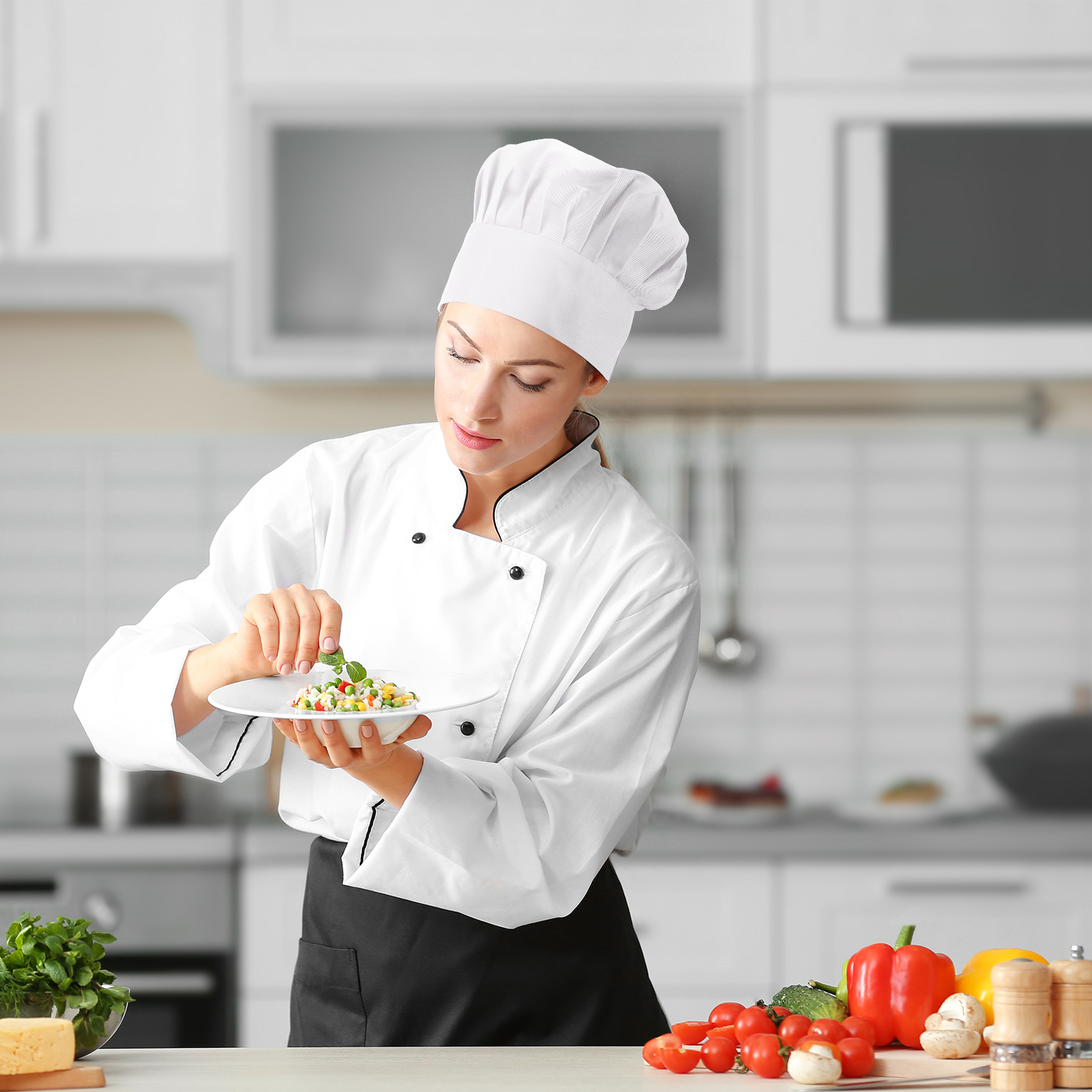 TOPTIE Unisex Chef Hat with Adjustable Elastic Band