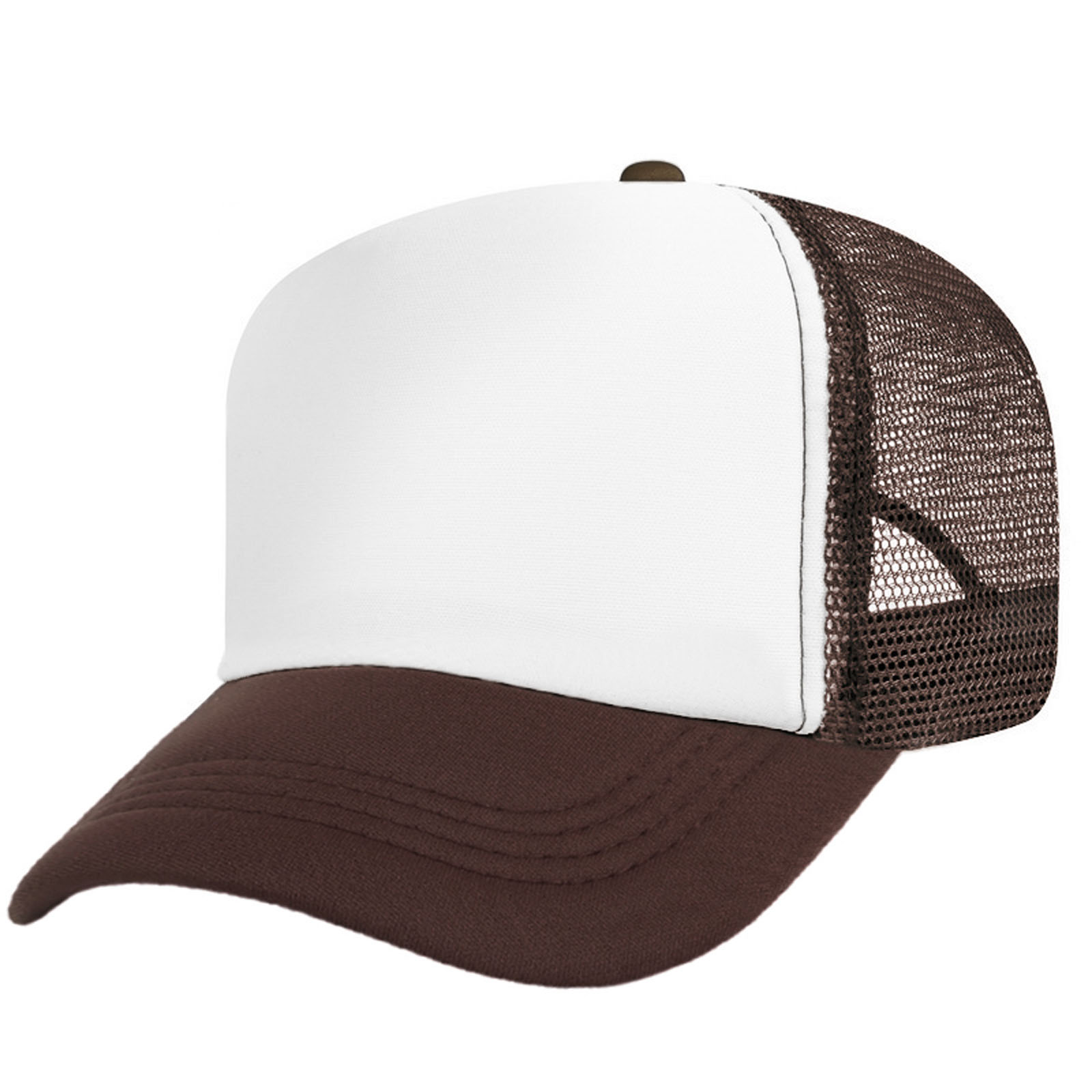 Toptie Adult 5 Panel Mid Profile Mesh Back Trucker Hat Foam Snapback Hat - Brown/White, One Size