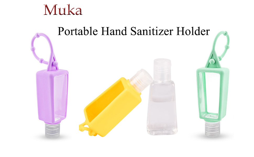 Muka Kids Hand Sanitizer Holder Keychain, Empty Travel Size Bottle with Silicone Keychain Holder and Flip Cap Reusable Squeeze Containers 30ml/1oz for Backpack, Pocketback, School, Camping