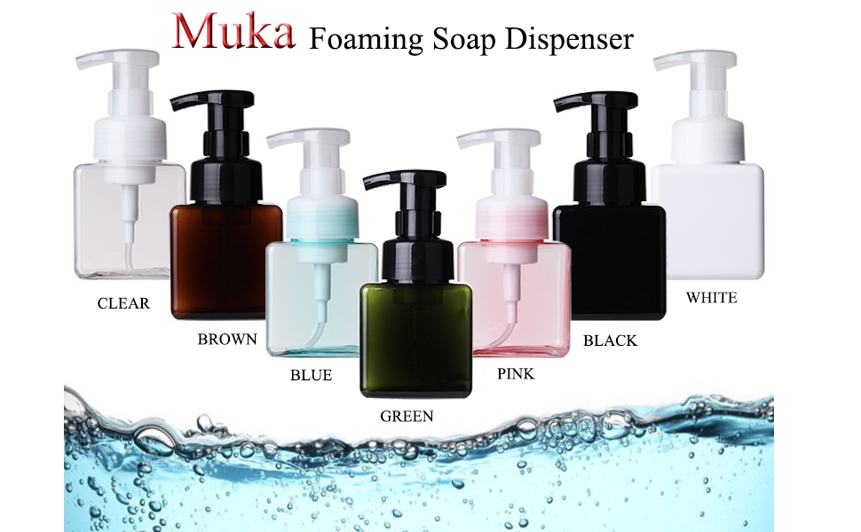 Muka 8.5 OZ Plastic Pump Bottles Dispenser, Amber and Green Refillable Bottle Containers for Massage Oil, Lotion