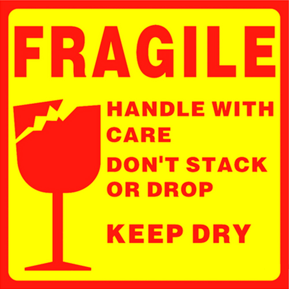 100 2x3 FRAGILE Stickers Handle with Care Stickers YELLOW Neon Fluorescent NEW