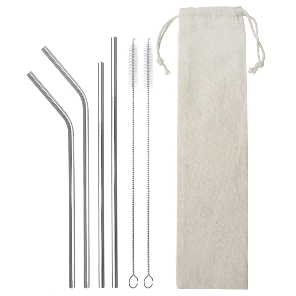 Metal Straws - 4 Reusable Stainless Steel Straws w/ Cleaning Brush in Cloth  Bag - Straw fits 20 Ounce Tumblers
