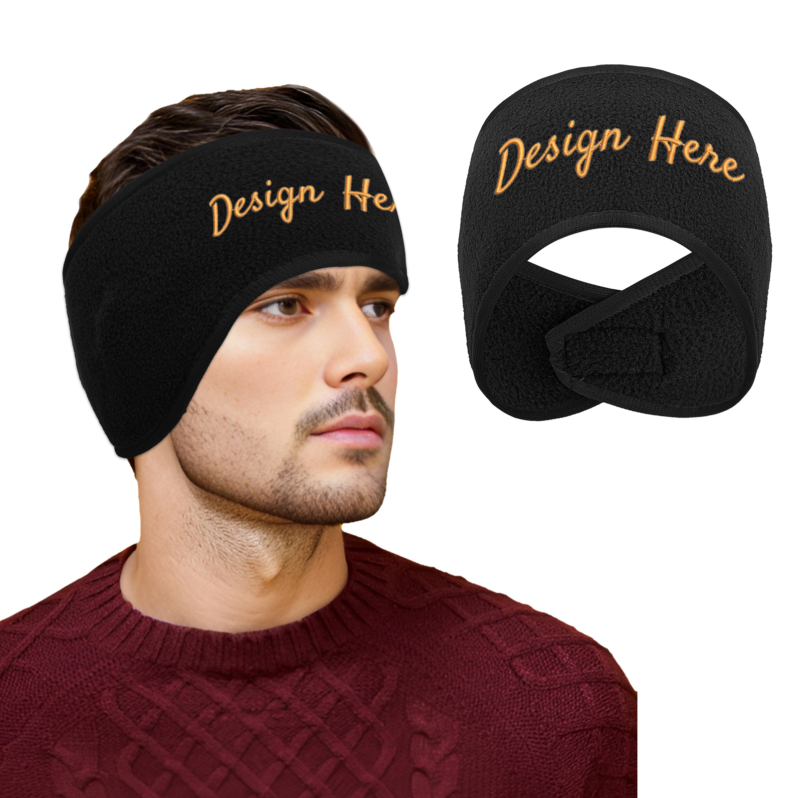 Handcrafted Black Knit Headband Ear Warmer Wool Winter Headbands for Women 2 Pack - Black+Dark Gray Ear  main image 4